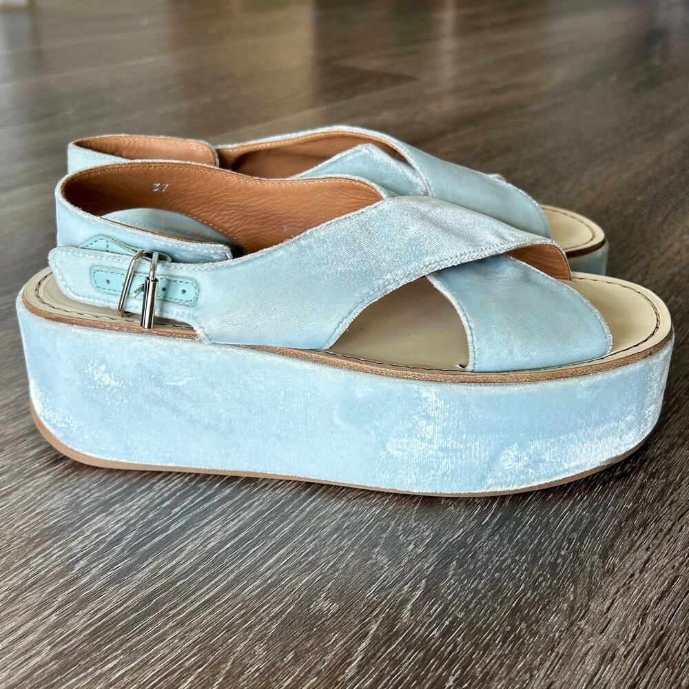 Madison Maison Flamingos Velvet Platform Sandals Ice Blue EU 37 US 7